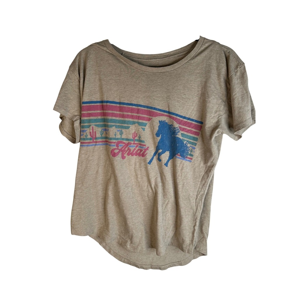 Ariat Women's Tan Retro Horse Desert Scene‎ Short Sleeve Graphic T-Shirt Size M